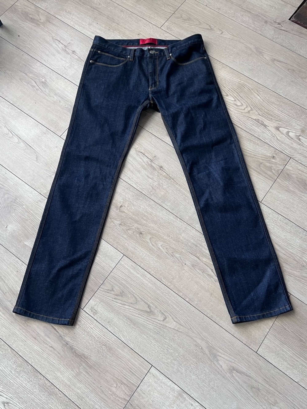 Hugo Boss Japanese Denim Jeans Dark Blue Straight Regular Fit 5-Pocket Men's